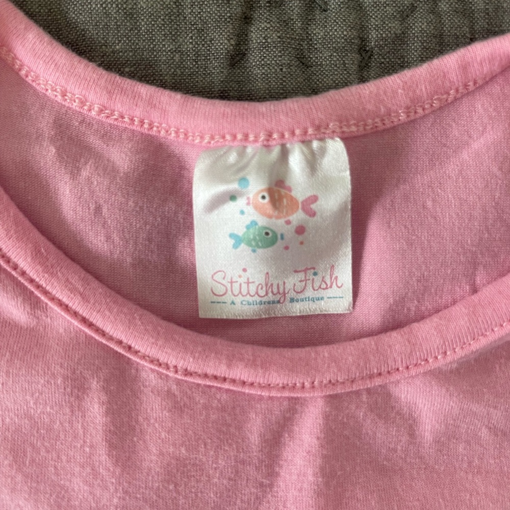 Stitchy Fish Melon Smiles Appliqué  Pink Watermelon Dress Size 6 Cotton Blend - Picture 3 of 10